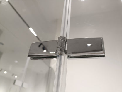 Rothnow® frameless glass hinged shower door with black frame, 900mm width, designed for modern shower panels.