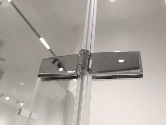 Rothnow® frameless glass hinged shower door with black frame, 900mm width, designed for modern shower panels.