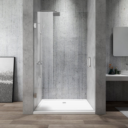 Rothnow® frameless hinged shower door panel in black, 900mm wide by 2200mm high, for modern shower enclosure.