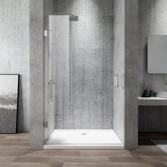 Rothnow® frameless hinged shower door panel in black, 900mm wide by 2200mm high, for modern shower enclosure.