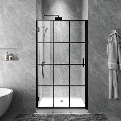 Rothnow® French style hinged shower door in black, 900mm wide and 2200mm high, with sleek glass panels and modern design
