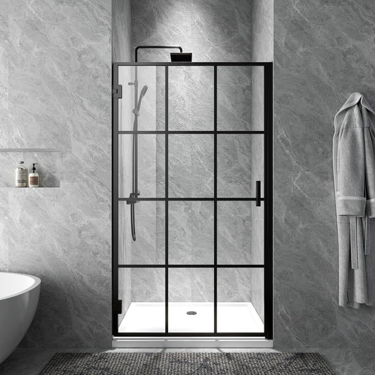 Rothnow® French style hinged shower door in black, 900mm wide and 2200mm high, with sleek glass panels and modern design