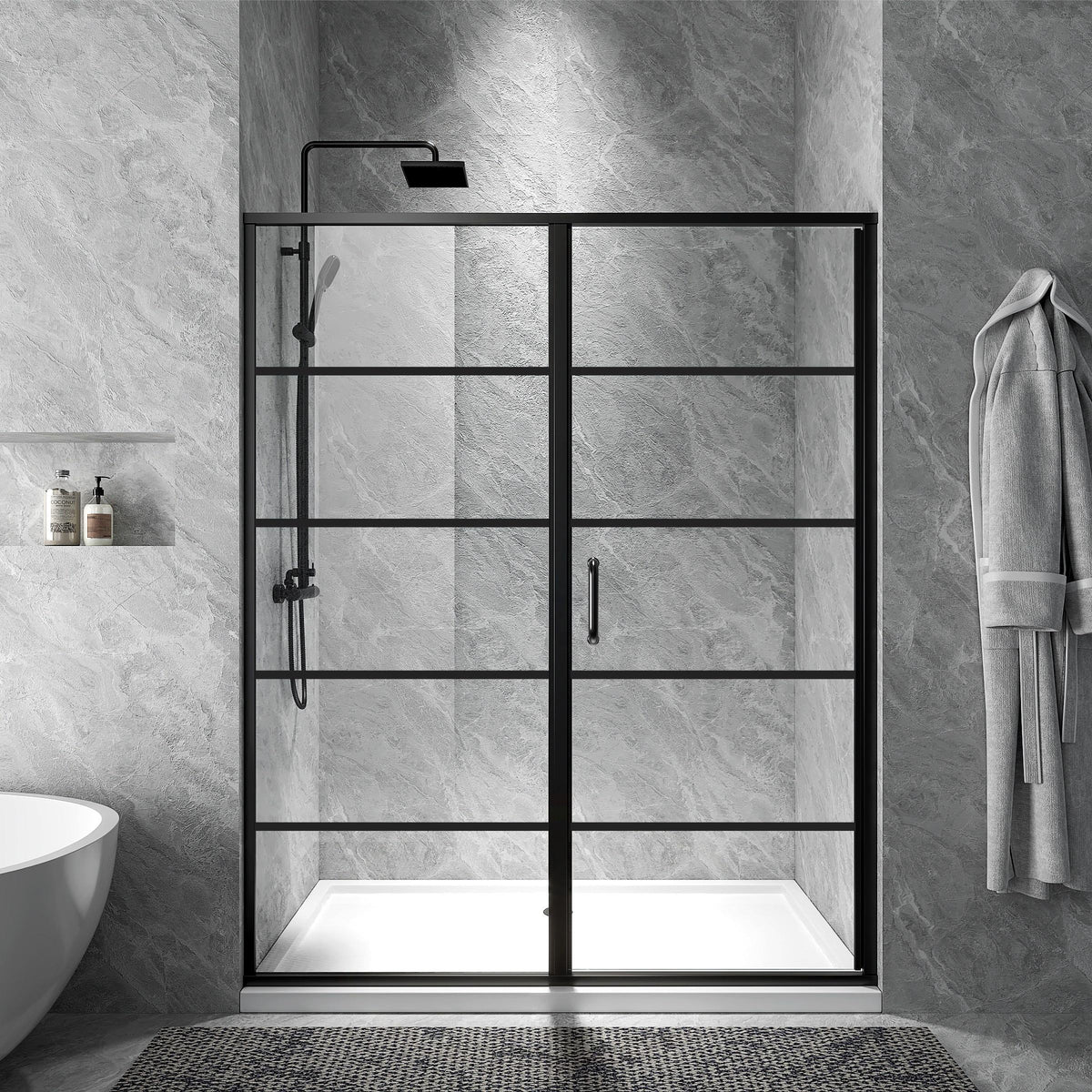 Rothnow® French style hinged shower door in black with 900mm width and 2200mm height, designed for modern shower panels.