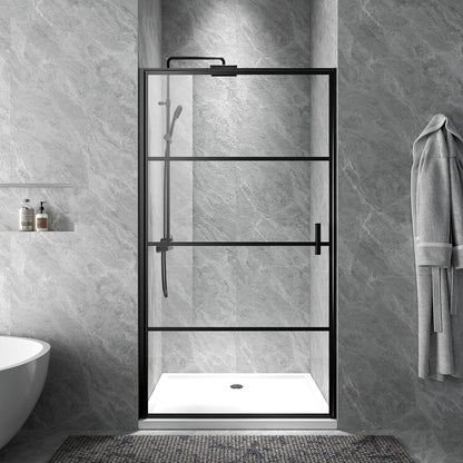 Rothnow French style hinged shower door in black, 900mm wide and 2200mm high, with sleek glass panels and modern design.