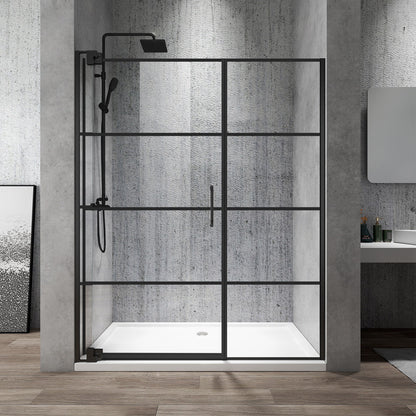 Black Rothnow shower panel with hinged shower door featuring invisible hinges, 900mm wide and 2200mm high, modern design.