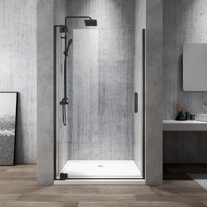 Rothnow® black hinged shower door with invisible hinges, 900mm wide and 2200mm high, featuring sleek modern design