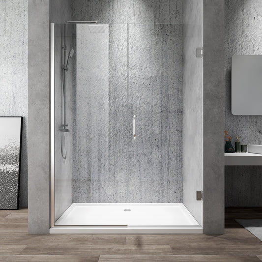 Rothnow® black hinged shower door with mirrored profile, 900mm wide and 2200mm high, modern design for bathroom shower enclosure.
