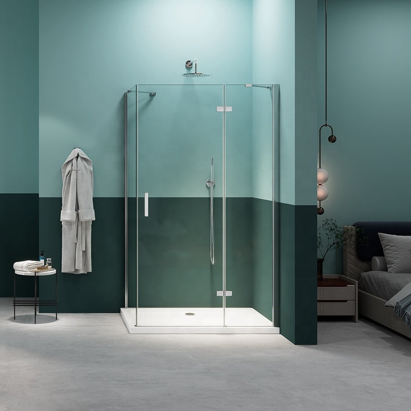 Rothnow® black hinged shower door with frame, 900mm x 2200mm, for modern shower enclosure installation.