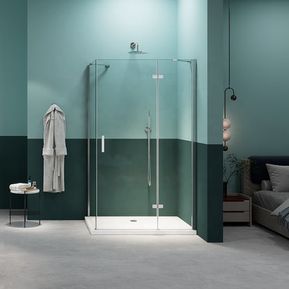Rothnow® black hinged shower door with frame, 900mm x 2200mm, for modern shower enclosure installation.