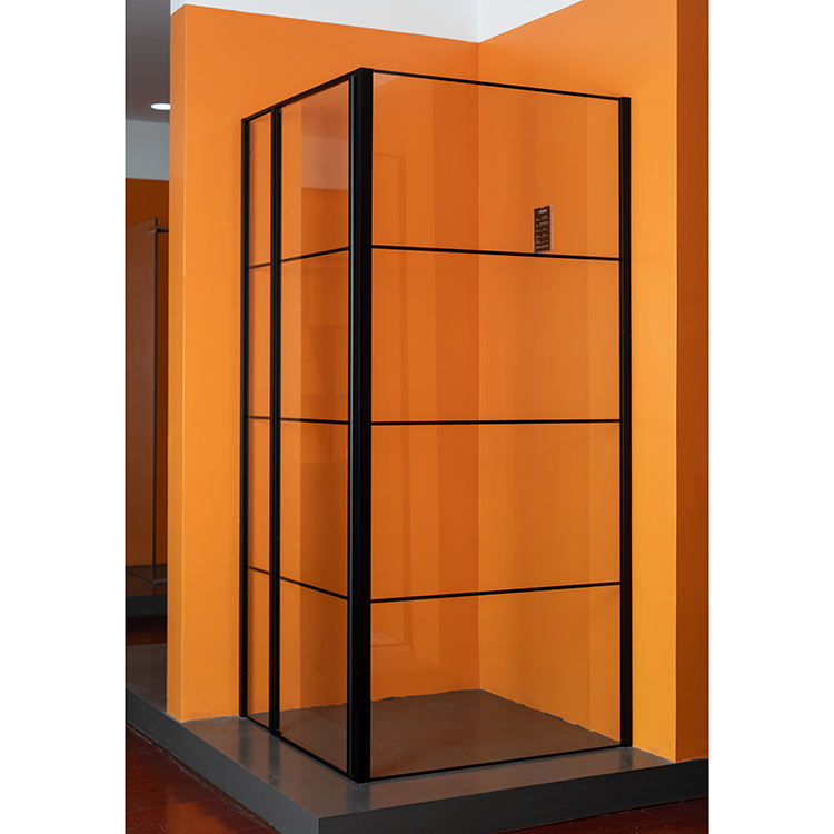 Rothnow® black hinged shower door with lattice decoration, 900mm wide and 2200mm high, modern design for stylish bathrooms.