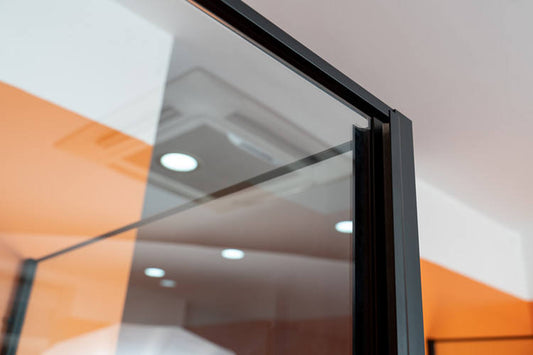 Rothnow® black hinged shower door with lattice decoration, 900mm wide and 2200mm tall, for modern bathroom showers.