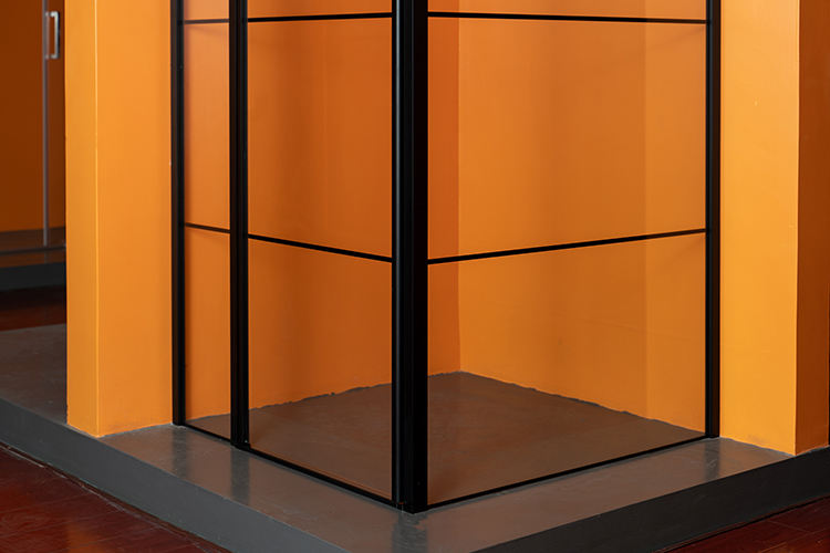 Rothnow® black hinged shower door with lattice decoration, 900mm wide and 2200mm high, stylish glass shower enclosure.