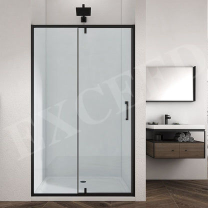 Rothnow® black shower panel with pivot shower door, one fixed panel and one pivot door, modern bathroom shower enclosure