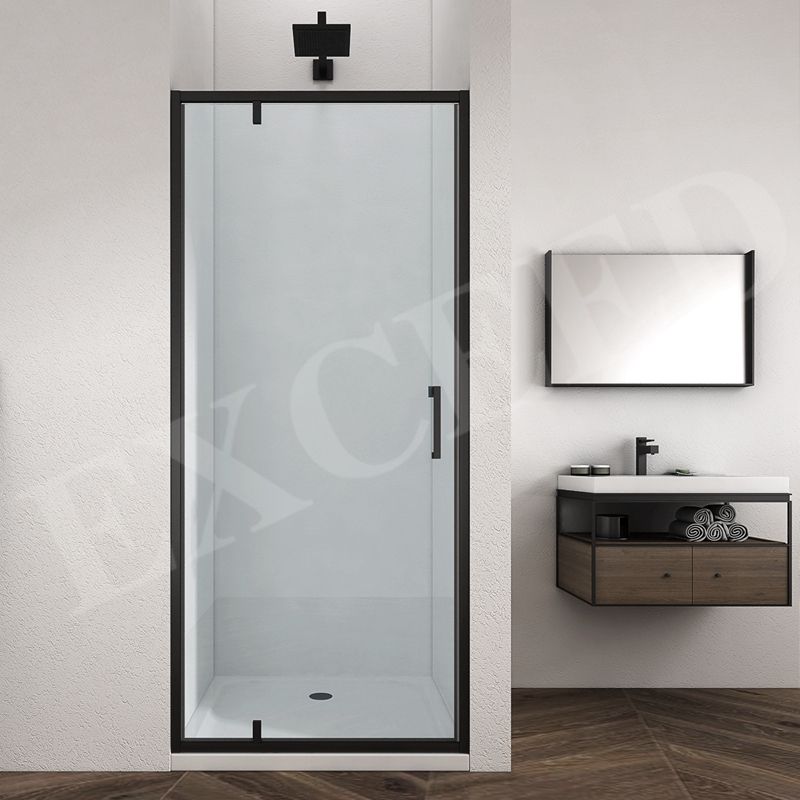 Rothnow® black shower panel with pivot door, one fixed panel and one pivot door, modern design for contemporary shower enclosure
