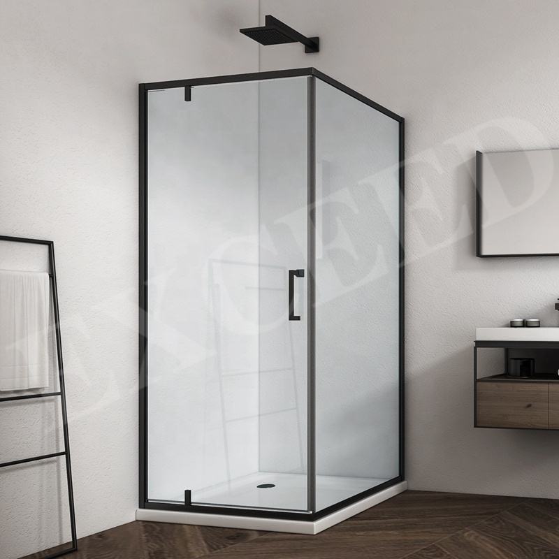 Rothnow® black shower panel with pivot shower door, featuring one fixed panel and one pivot door, 900mm width, 2200mm height