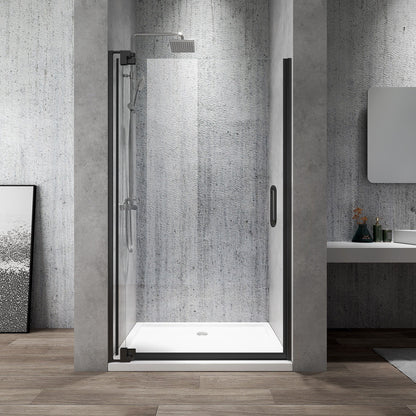 Rothnow® black frameless pivot shower door for shower panel, 900mm wide and 2200mm high, clear glass, sleek modern design