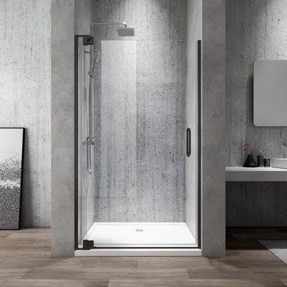 Rothnow® black frameless pivot shower door for shower panel, 900mm width, 2200mm height, sleek and modern design.