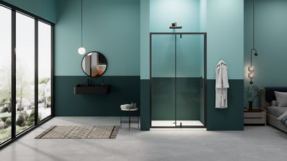 Rothnow® black shower panel with pivot shower door in a one-line layout, 900mm wide and 2200mm tall, modern bathroom fixture.