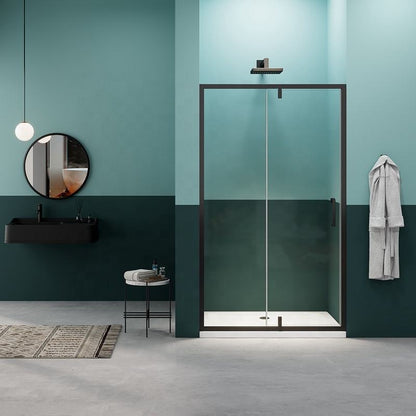 Rothnow® black 900mm x 2200mm pivot shower door with one-line layout in a sleek modern design