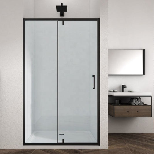 Rothnow® black 900mm x 2200mm shower panel with pivot door, modern one-line layout, suitable for contemporary bathrooms