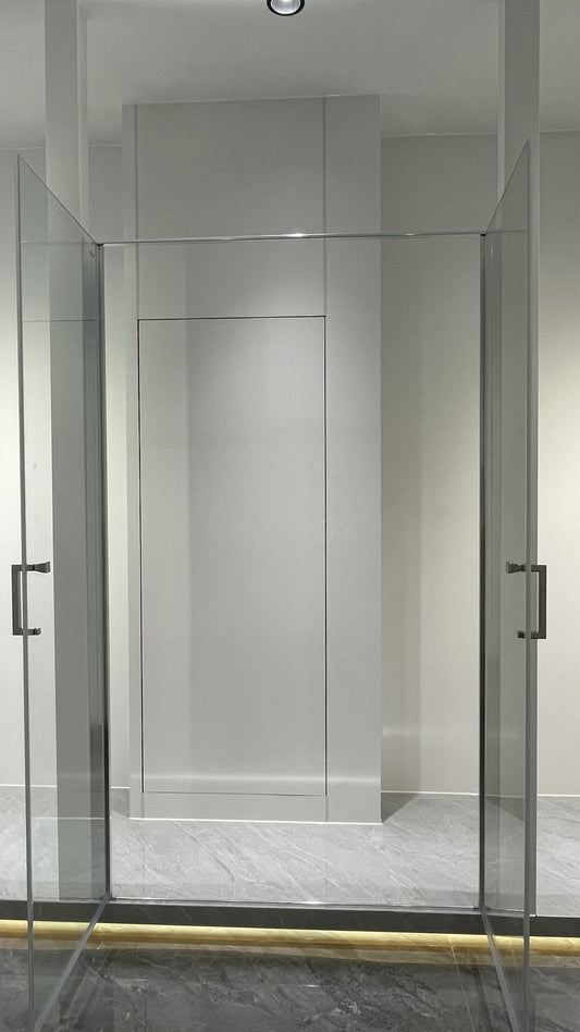 Rothnow® black 900mm x 2200mm shower panel with pivot door and super slim frame, modern shower enclosure design