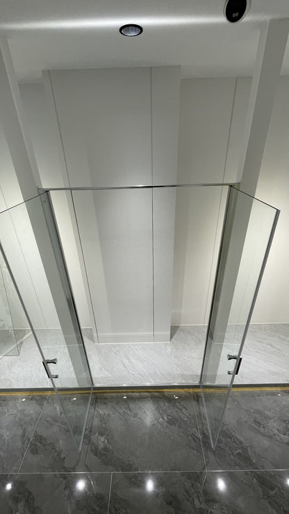 Rothnow® black shower panel with pivot shower door, super slim frame, 900mm width, 2200mm height, modern bathroom fixture
