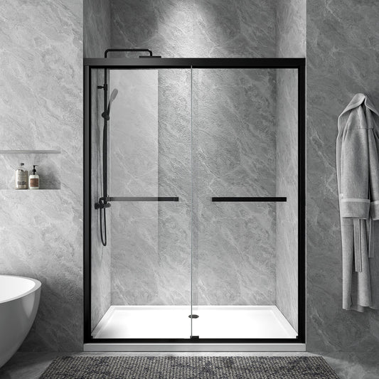 Rothnow® black sliding shower door with sleek profile, 900mm width and 2200mm height, for modern shower enclosures.