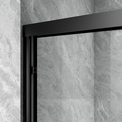 Rothnow® black profile sliding shower door for shower panel, sleek and modern design, visible with glass panels and black frame.