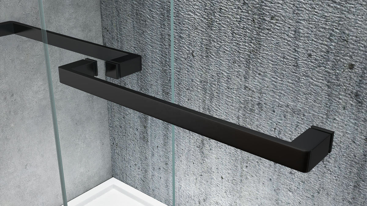 Rothnow® black sliding shower door with sleek profile, designed for modern shower panels, 900mm width and 2200mm height.