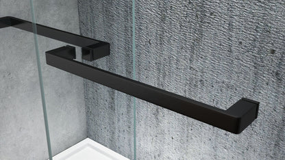 Rothnow® black sliding shower door with sleek profile, designed for modern shower panels, 900mm width and 2200mm height.