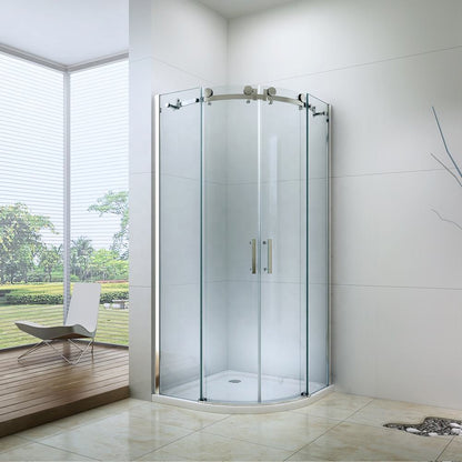 Rothnow® curved frameless glass sliding shower door for shower panel, black finish, 900mm wide and 2200mm high.