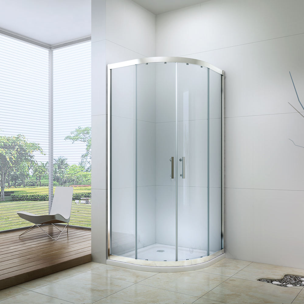 Rothnow® black framed curved sliding shower door for shower panel, 900mm wide and 2200mm high, modern bathroom design.