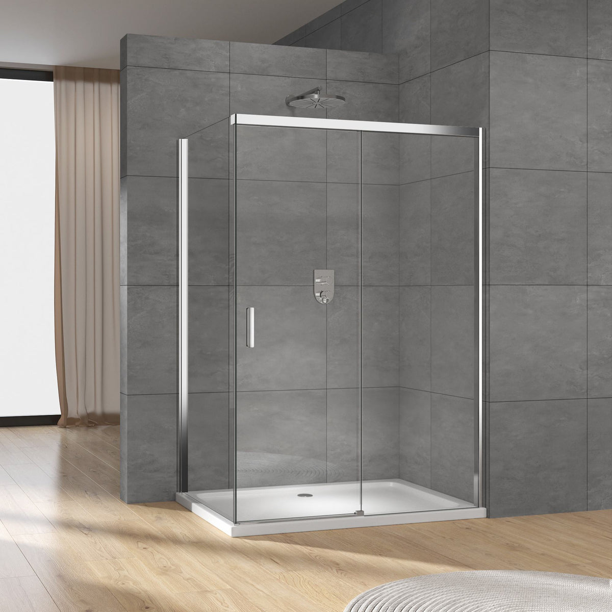 Rothnow® framed glass sliding shower door, black finish, 900mm wide and 2200mm high, for modern shower enclosure.