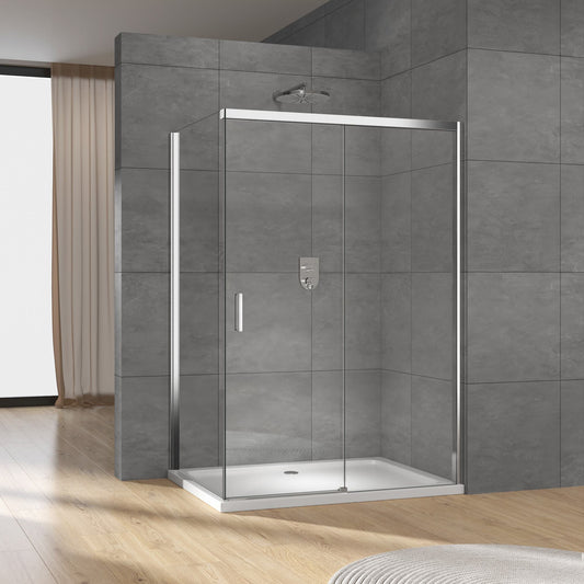 Rothnow® framed glass sliding shower door, black finish, 900mm wide and 2200mm high, for modern shower enclosure.