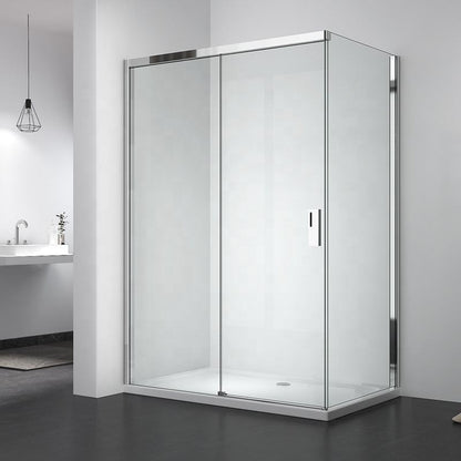 Rothnow framed glass sliding shower door with black finish, 900mm width and 2200mm height, for modern bathroom showers.