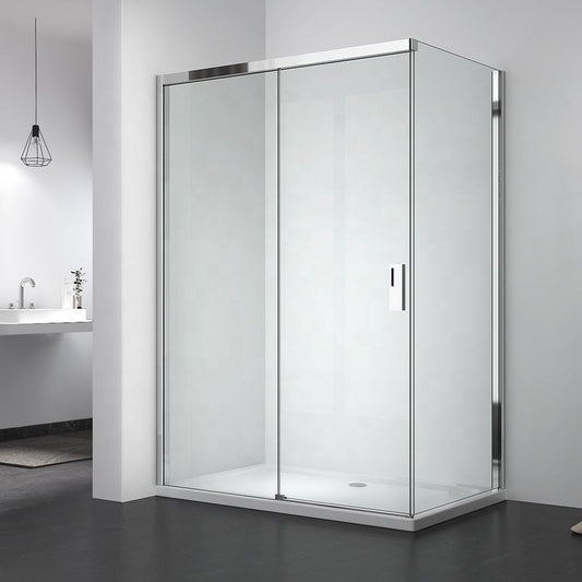 Rothnow framed glass sliding shower door with black finish, 900mm width and 2200mm height, for modern bathroom showers.