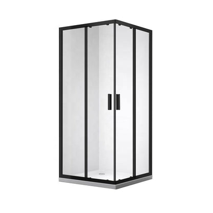 Rothnow® black framed sliding shower door with sleek glass panels, 900mm wide and 2200mm high, for modern bathroom showers.