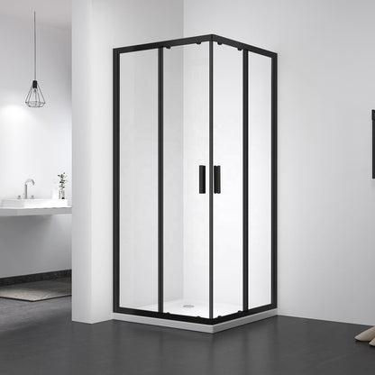 Rothnow® black framed sliding shower door for shower panel, measuring 900mm wide and 2200mm high, with sleek modern design.