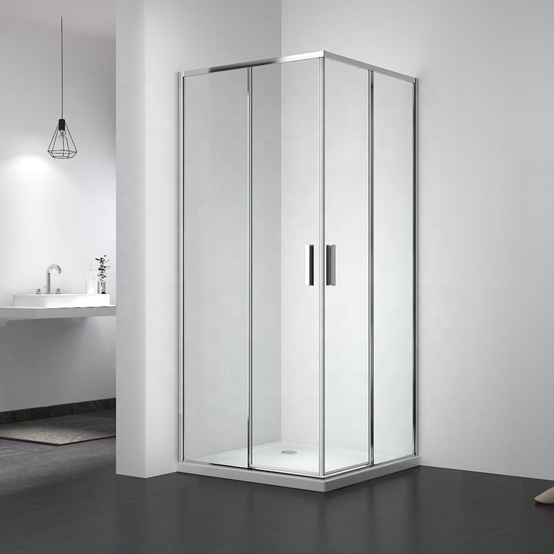 Rothnow® black framed sliding shower door with sleek glass panels, designed for modern shower enclosures.