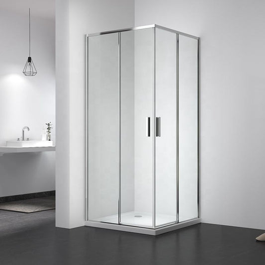 Rothnow® black framed sliding shower door with sleek glass panels, designed for modern shower enclosures.