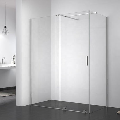 Rothnow® frameless glass sliding shower door with black frame, 900mm wide, for modern bathroom shower enclosure.