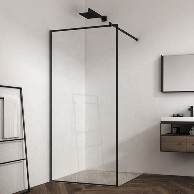 Rothnow® frameless black glass sliding shower door for shower panel, 900mm wide and 2200mm high, modern bathroom fixture