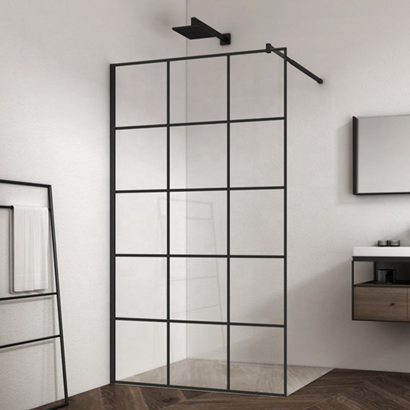 Rothnow® frameless glass sliding shower door with black finish, 900mm wide and 2200mm high, for modern shower enclosures.