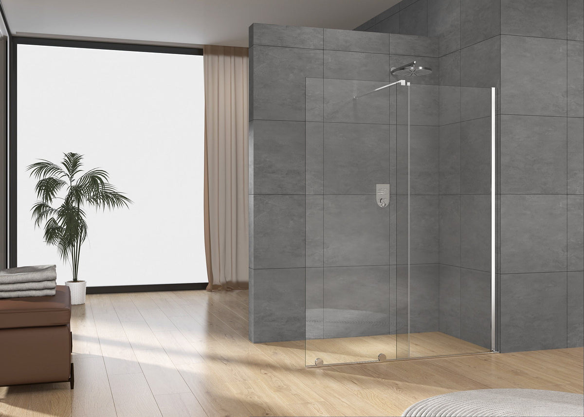 Rothnow shower panel sliding door with minimalist black design, 900mm width and 2200mm height, for modern bathroom showers.