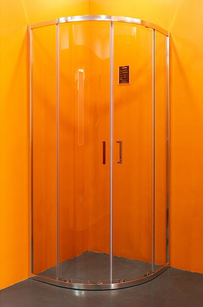 Rothnow® sliding shower door with polished profile and curved glass, 900mm width and 2200mm height, for modern shower enclosures.
