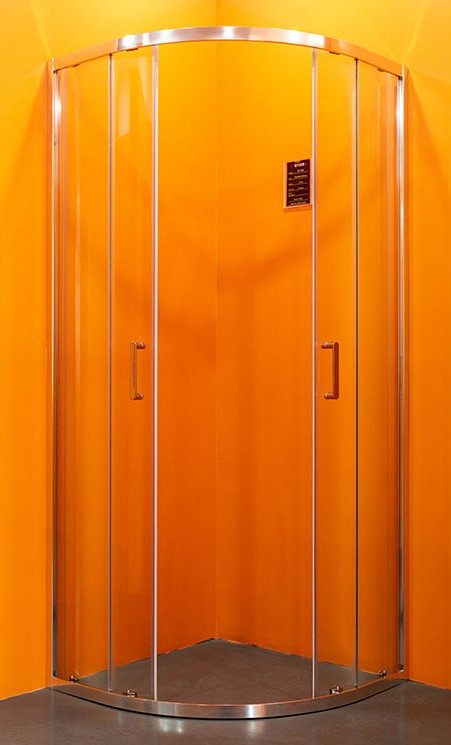 Rothnow® sliding shower door with polished profile and curved glass, 900mm wide, designed for modern shower enclosures.