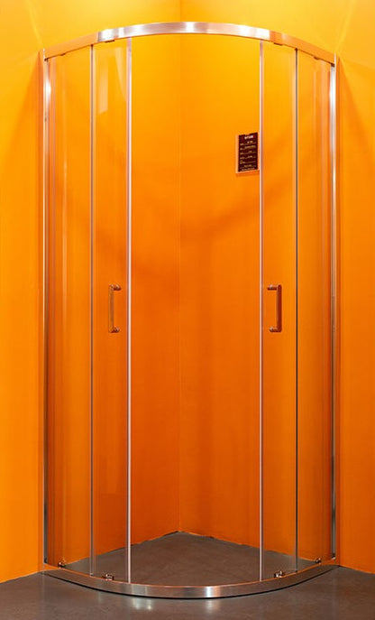 Rothnow® sliding shower door with polished profile and curved glass, 900mm wide, designed for modern shower enclosures.