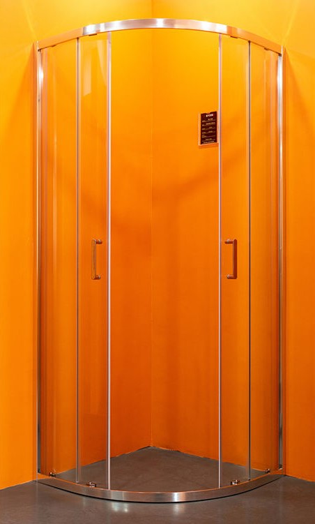Rothnow® shower panel sliding door with polished profile and curved glass, 900mm width, black finish, for modern bathroom showers