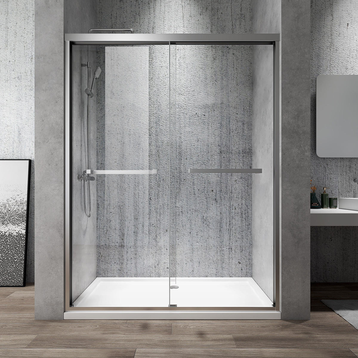 Rothnow® sliding shower door with satin profile, 900mm wide and 2200mm high, black finish, for modern shower enclosure.