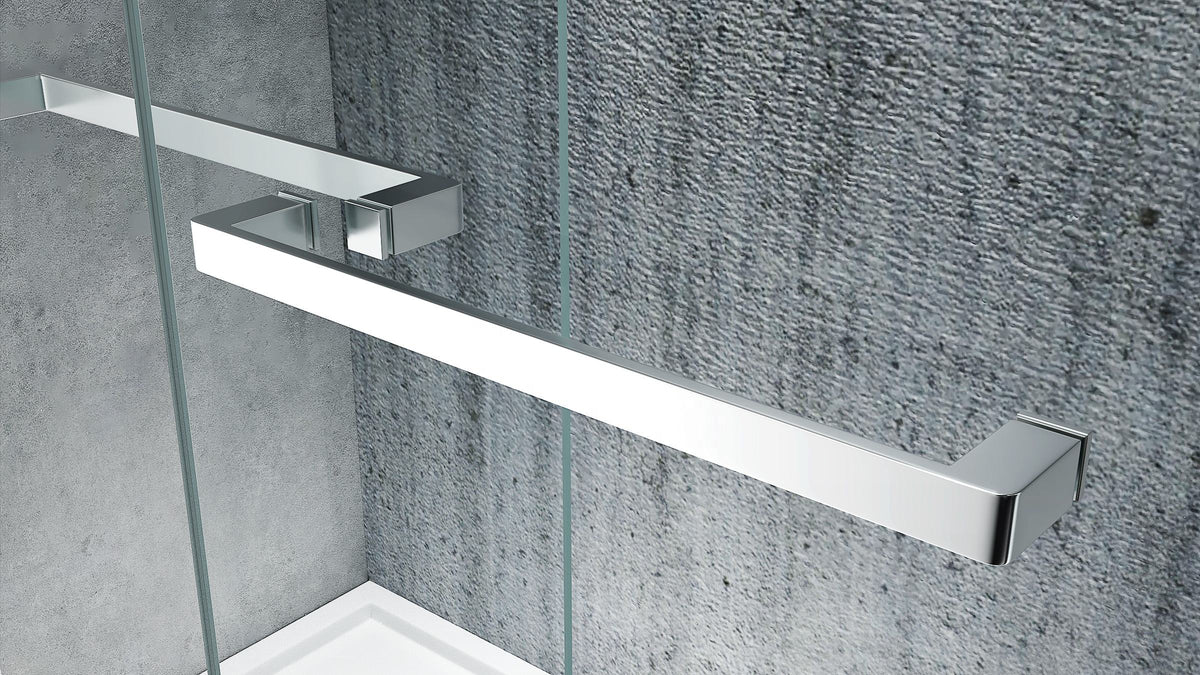 Rothnow® sliding shower door with satin profile, black finish, 900mm width, 2200mm height, for modern shower enclosure.